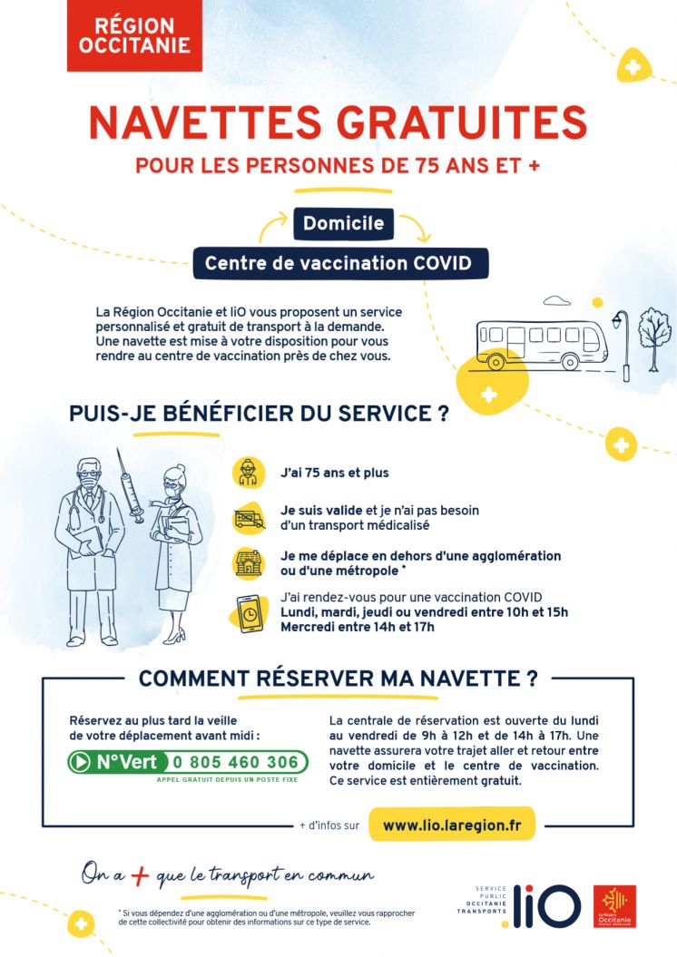 Région Occitanie : Navettes gratuites pour les 75 ans et plus / centre de vaccination Covid
